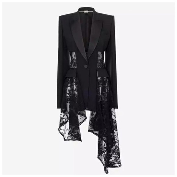 Black Lace Accent Tuxedo Jacket - Picture 6 of 8